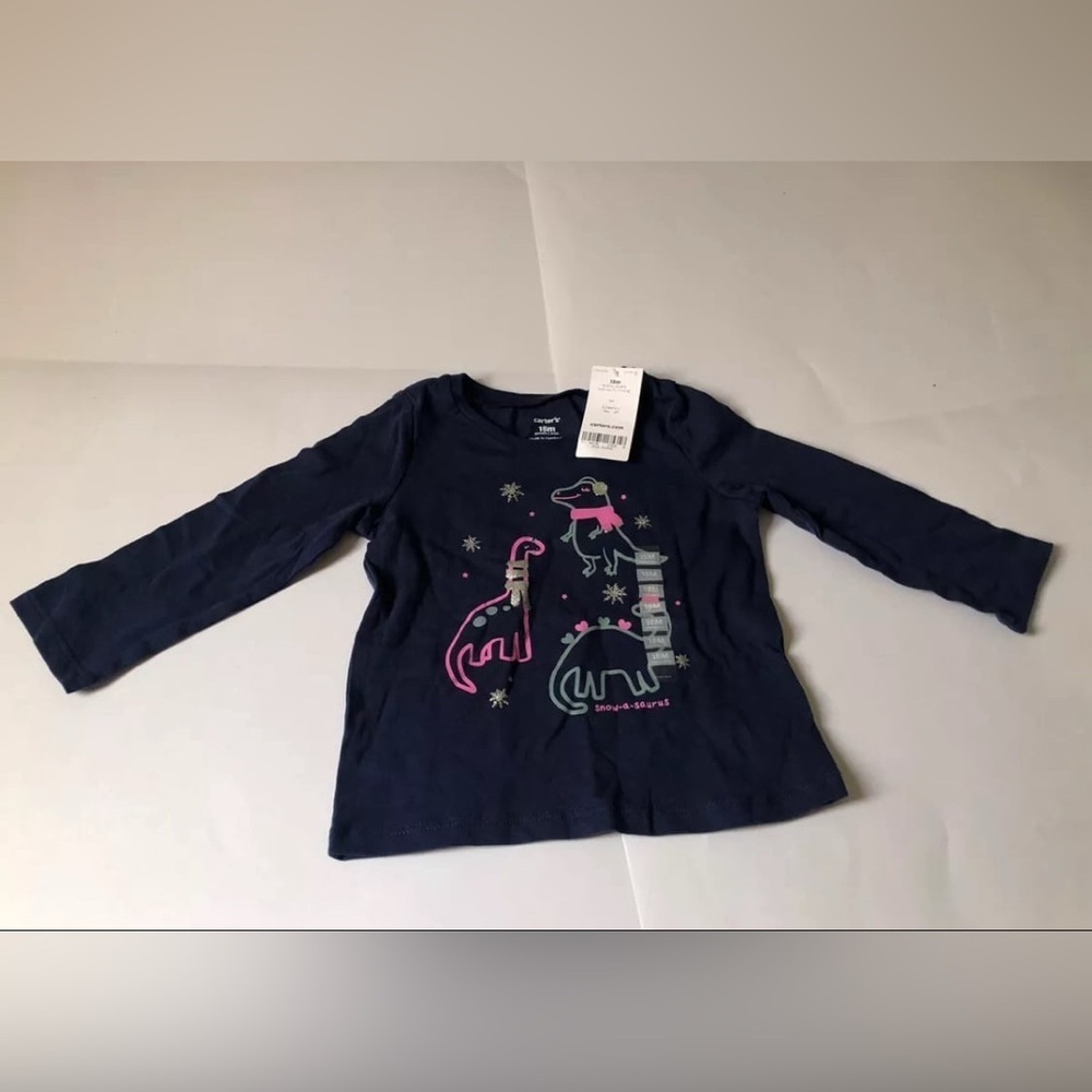 Carter’s Baby Girl Dino/Dinosaur Winter Graphic Long Sleeve T-Shirt 18M NWT